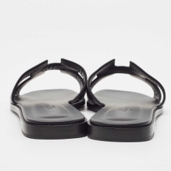 Hermes Black Leather Oran Flat Slides Size 36.5