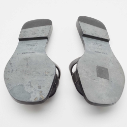 Hermes Black Leather Oran Flat Slides Size 36.5