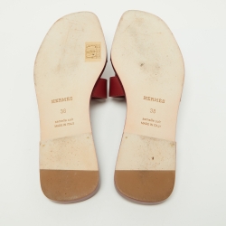 Hermes Red Leather Oran Slip On Sandals Size 38
