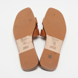 Pre Owned Hermes Tan Leather Oran Flat Slides Size 36.5