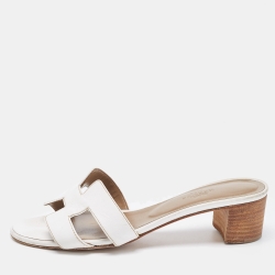 Hermes White Leather Oasis Slide Sandals Size 37