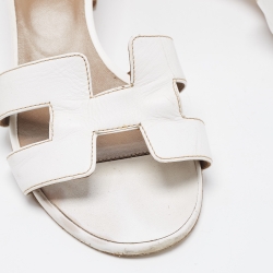 Hermes White Leather Oasis Slide Sandals Size 37