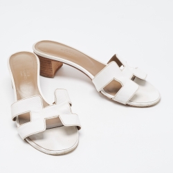 Hermes White Leather Oasis Slide Sandals Size 37