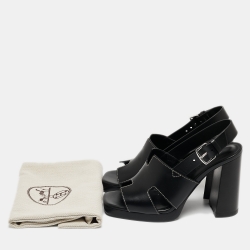 Pre Owned Hermes Black Leather Eris Slingback Sandals Size 36
