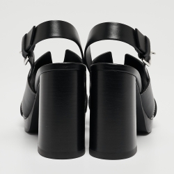 Pre Owned Hermes Black Leather Eris Slingback Sandals Size 36