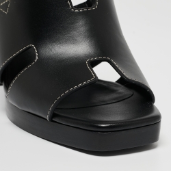 Pre Owned Hermes Black Leather Eris Slingback Sandals Size 36