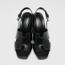 Pre Owned Hermes Black Leather Eris Slingback Sandals Size 36