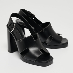 Pre Owned Hermes Black Leather Eris Slingback Sandals Size 36