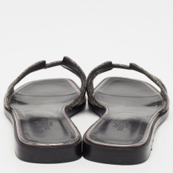 Hermes Metallic Grey Beads Oran Flat Slides Size 37