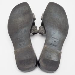 Hermes Metallic Grey Beads Oran Flat Slides Size 37