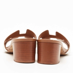 Hermes Brown/White Leather Oasis Sandals Size 39