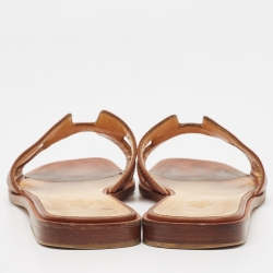 Hermes Brown Leather Oran  Flat Slides Size 39.5