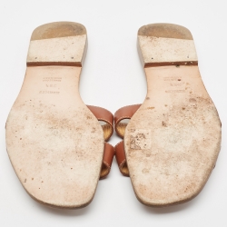 Hermes Brown Leather Oran  Flat Slides Size 39.5
