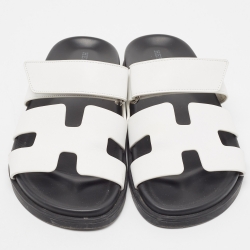 Hermes White Leather Chypre Flat Slides Size 36