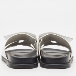 Hermes White Leather Chypre Flat Slides Size 36