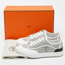 Hermes Tri Color Canvas and Leather Get Low Top Sneakers Size 38.5