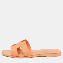 Hermes Orange Leather Oran Sandals Size 40.5