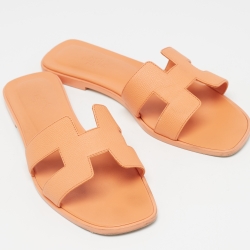 Hermes Orange Leather Oran Sandals Size 40.5