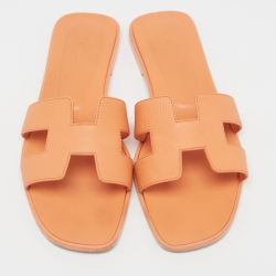 Hermes Orange Leather Oran Sandals Size 40.5