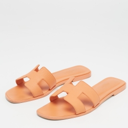 Hermes Orange Leather Oran Sandals Size 40.5