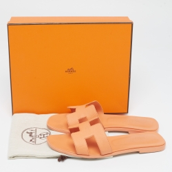 Hermes Orange Leather Oran Sandals Size 40.5