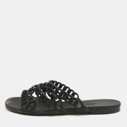 Pre Owned Hermes Black Jelly And Rubber D'ancre Chaine Flat Sandals Size 36