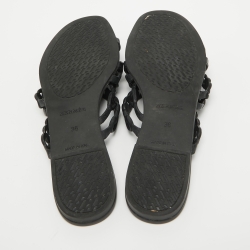 Pre Owned Hermes Black Jelly And Rubber D'ancre Chaine Flat Sandals Size 36