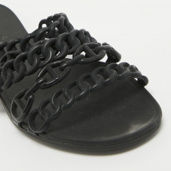 Pre Owned Hermes Black Jelly And Rubber D'ancre Chaine Flat Sandals Size 36