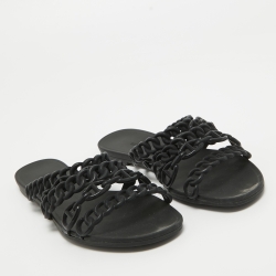 Pre Owned Hermes Black Jelly And Rubber D'ancre Chaine Flat Sandals Size 36