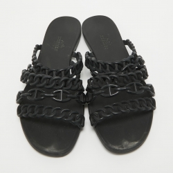 Pre Owned Hermes Black Jelly And Rubber D'ancre Chaine Flat Sandals Size 36