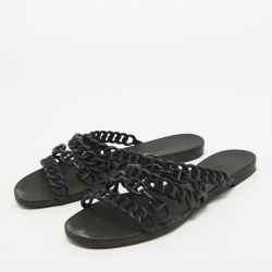 Pre Owned Hermes Black Jelly And Rubber D'ancre Chaine Flat Sandals Size 36