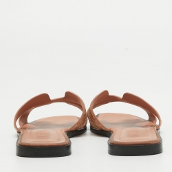 مملوكة مسبقًا Hermes Peach Pink Suede Crystal Embellished Oran Flat Slides Size 39