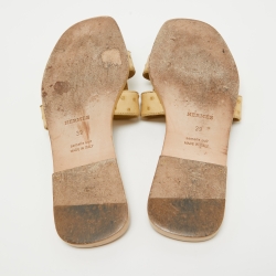 Hermes Yellow Ostrich Oran Flat Slides Size 39
