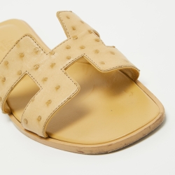 Hermes Yellow Ostrich Oran Flat Slides Size 39