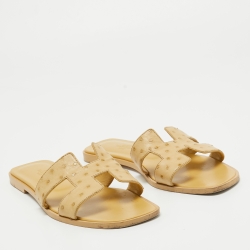 Hermes Yellow Ostrich Oran Flat Slides Size 39