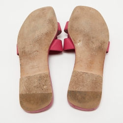 Hermes Pink Leather Oran Flat Slides Size 39.5  