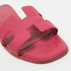 Hermes Pink Leather Oran Flat Slides Size 39.5  