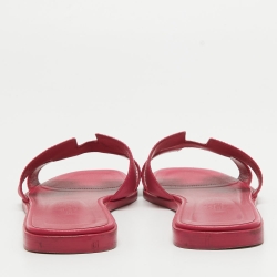 Hermes Pink Leather Oran Flat Slides Size 39.5  