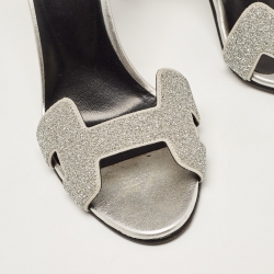 Pre Owned Hermes Silver Leather and Crystal Powder Night Premiere Sandals Size 37