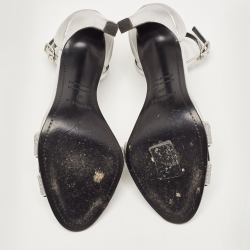 Pre Owned Hermes Silver Leather and Crystal Powder Night Premiere Sandals Size 37