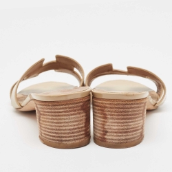 Pre Owned Hermes Beige Patent Oasis  Slide Sandals Size 39