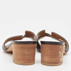 Pre Owned Hermes Black Leather  Oasis Slide Sandals Size 39