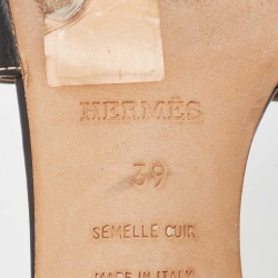 Pre Owned Hermes Black Leather  Oasis Slide Sandals Size 39