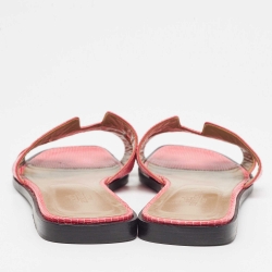 Pre Owned Hermes Pink Lizard Oran Flat Slides Size 40 