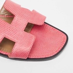 Pre Owned Hermes Pink Lizard Oran Flat Slides Size 40 