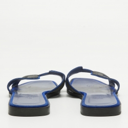 Hermes Blue/Black Glitter and Suede Oran Flat Slides Size 39 