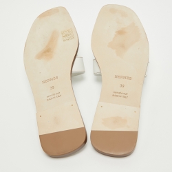 Pre Owned Hermes White Leather Oran Flat Slides Size 39