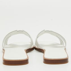 Pre Owned Hermes White Leather Oran Flat Slides Size 39