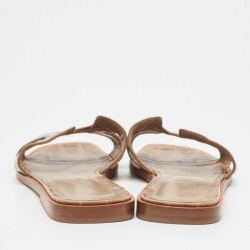 Pre Owned Hermes Brown Croc Embossed Oran Flat Slides Size 39