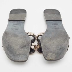 مملو كة مسبقًا Hermes Gold Leather Oran Flat Slides Size 39 